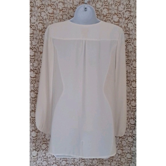 Carmen Marc Volvo Blouse M Ivory Zipper V Neck Long Sleeve Silky Beachy Wedding - Picture 9 of 9